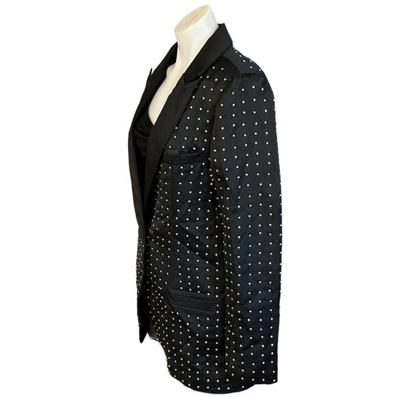 Nasty Gal Collection Black Rhinestone Satin Blazer MEDIUM Studded Cocktail RARE - Picture 4 of 9